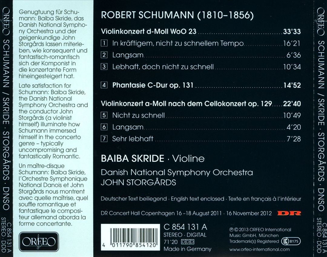 Schumann: Violinkonzerte; Phantasie cover art