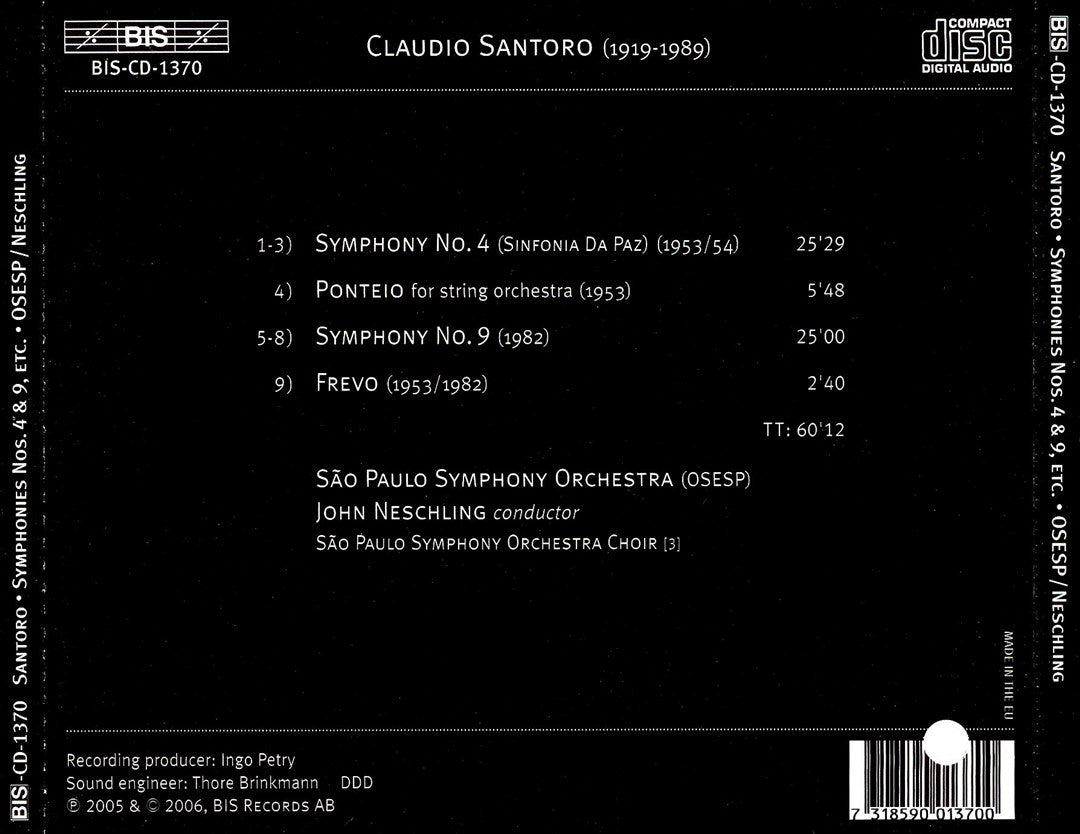 Claudio Santoro: Symphonies 4 & 9; Ponteio; Frevo cover art