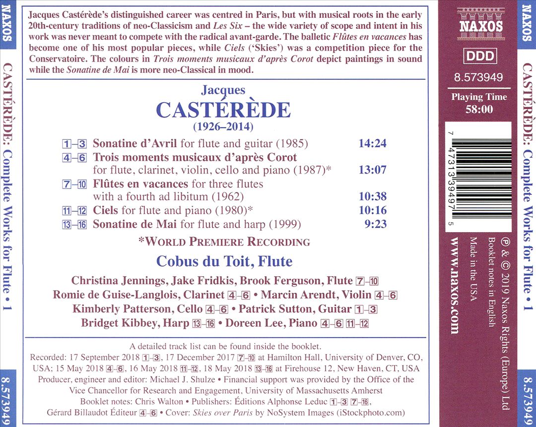 Jacques Casterède: Complete Works for Flute, Vol. 1 cover art