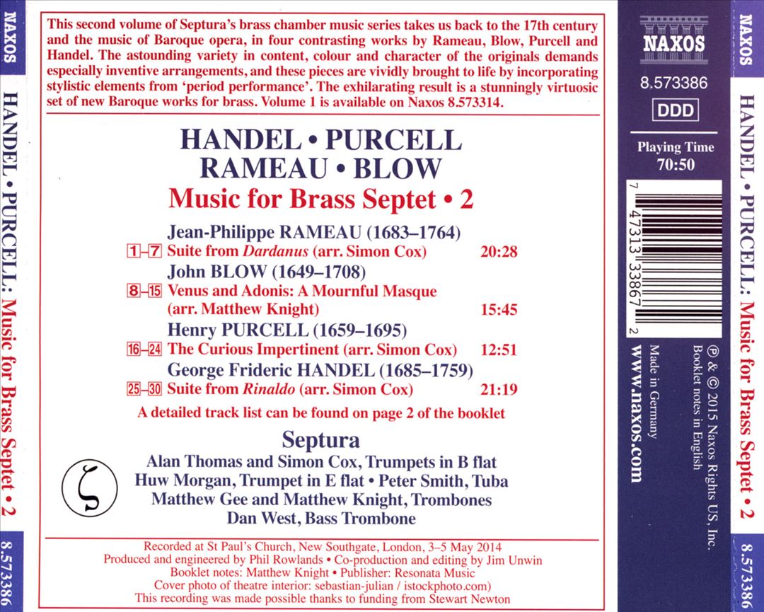 Music for Brass Septet, Vol. 2: Handel, Purcell, Rameau, Blow cover art