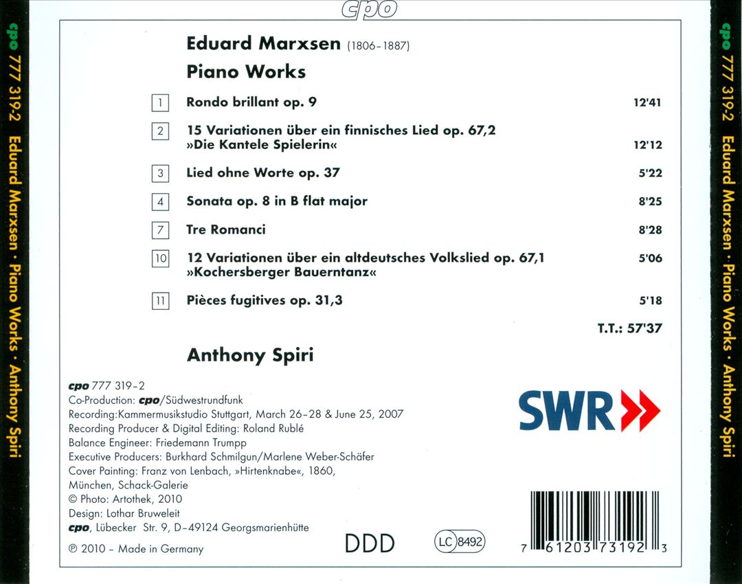 Eduard Marxsen: Piano Sonata; Variations cover art