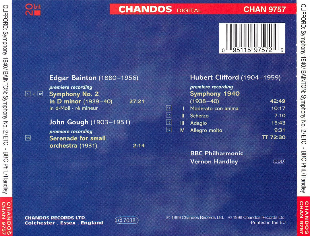 Hubert Clifford: Symphony 1940; Edgar Bainton: Symphony No. 2 cover art