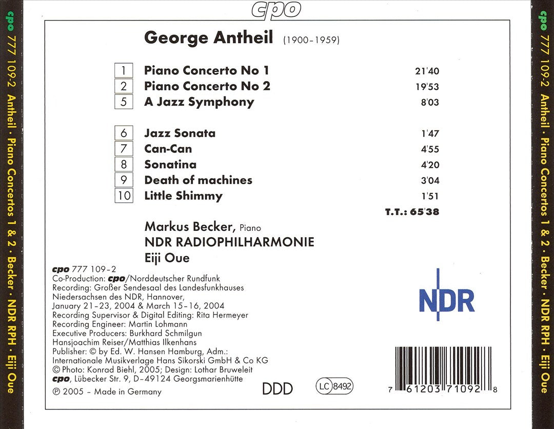 George Antheil: Piano Concertos Nos. 1 & 3; a Jazz Symphony; Jazz Sonata cover art