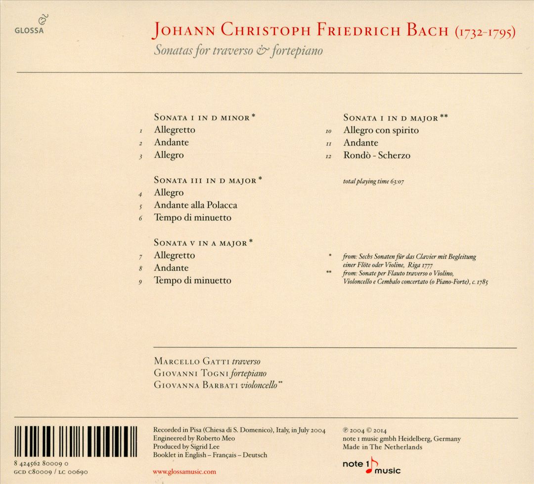 Johann Christoph Friedrich Bach: Sonatas for traverso & fortepiano cover art