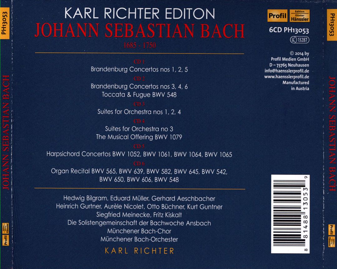 Johann Sebastian Bach: Brandenburg Concertos; Orchestral Suites; Harpsichord Concertos; The Musical Offering; Organ Recital cover art