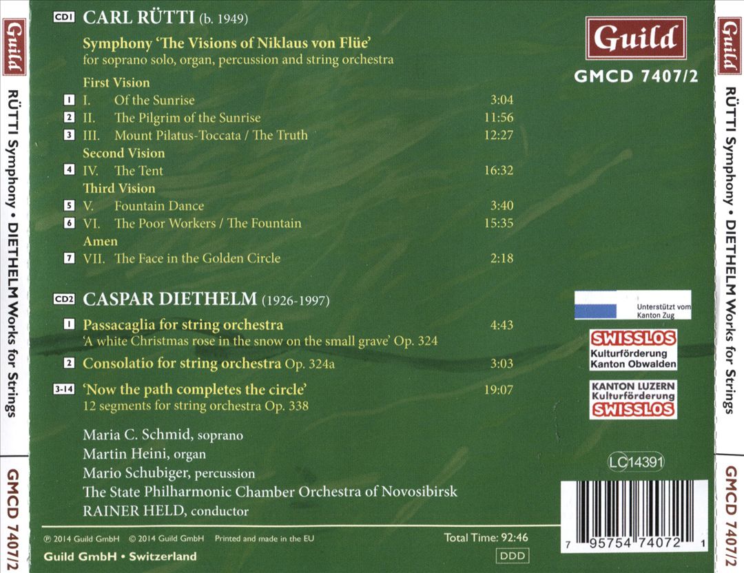 Carl Rütti: Symphony "The Visions of Niklaus von Flue"; Caspar Diethelm: The Last Works for String Orchestra cover art
