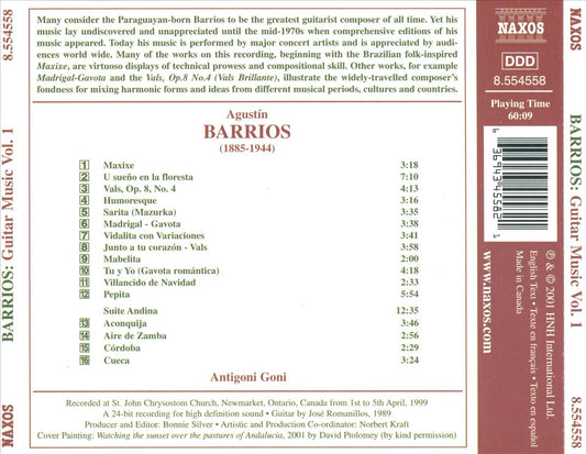 Barrios: Guitar Music, Vol. 1 cover art
