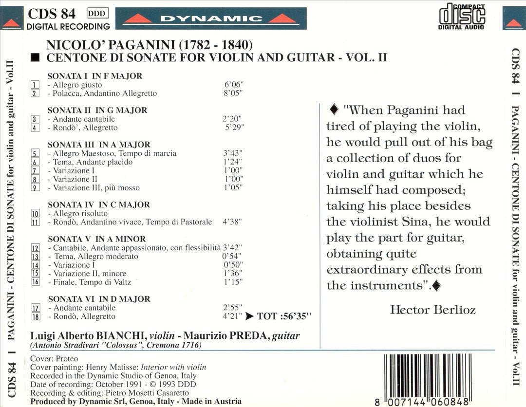 Paganini: Centone di Sonata for violin and guitar, Vol. 2 cover art