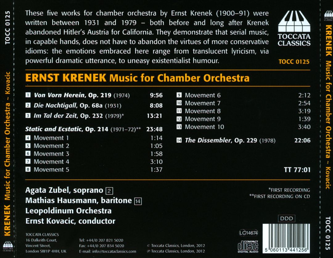 Ernst Krenek: Music for Chamber Orchestra cover art