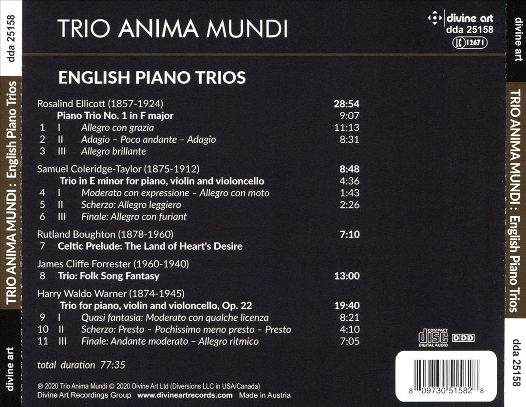 English Piano Trios: Boughton, Coleridge-Taylor, Ellicott, Forrester, Warner cover art