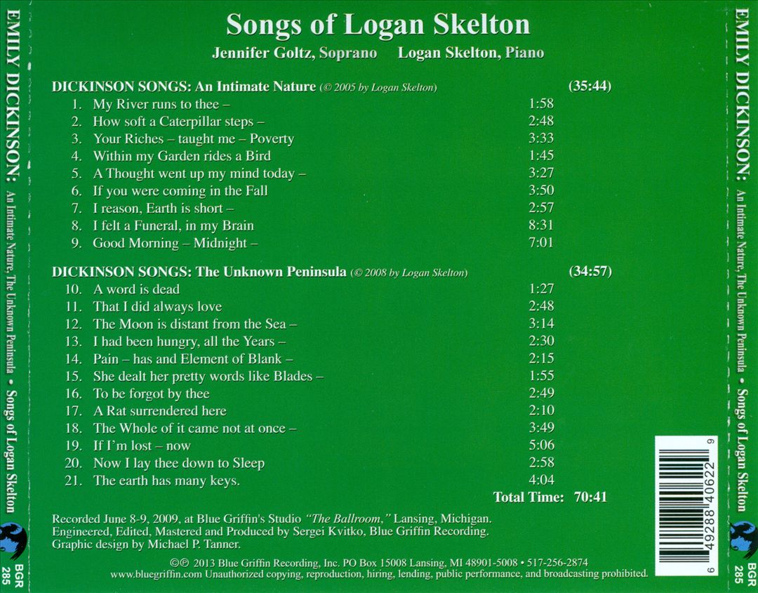 Songs of Logan Skelton: Dickinson Songs cover art