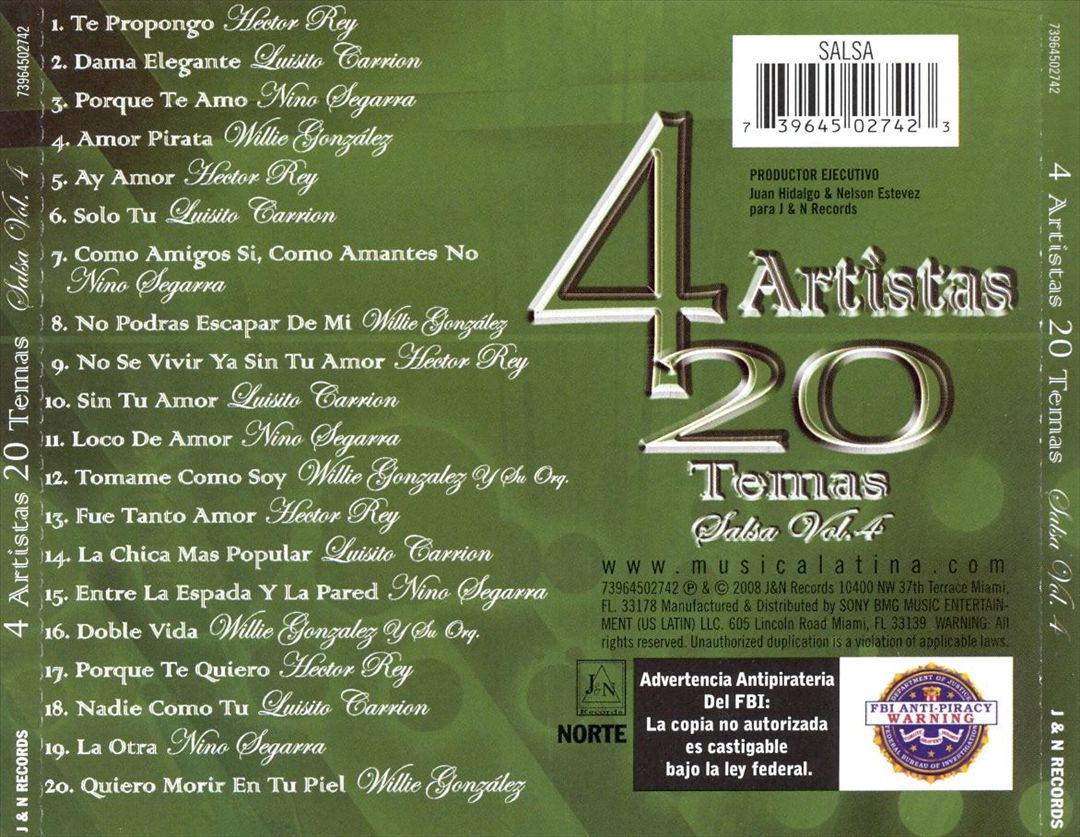 4 Artistas 20 Temas Salsa, Vol. 4 cover art