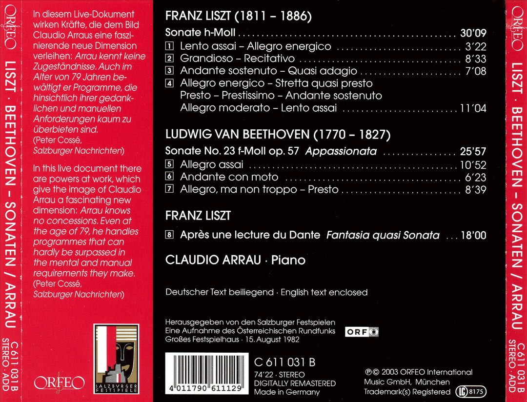 Beethoven: Sonate Op. 57 "Appassionata"; Liszt: Sonate h-Moll; Après une lecture du Dante cover art