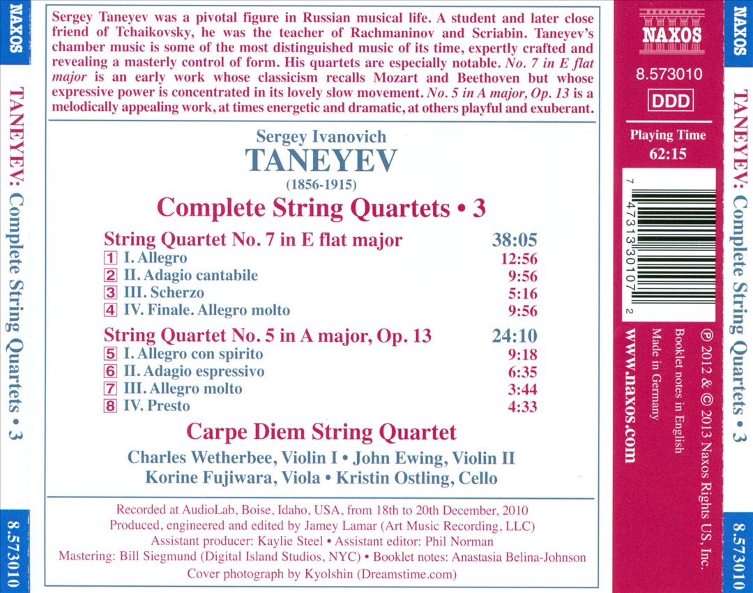 Taneyev: Complete String Quartets, Vol. 3 cover art