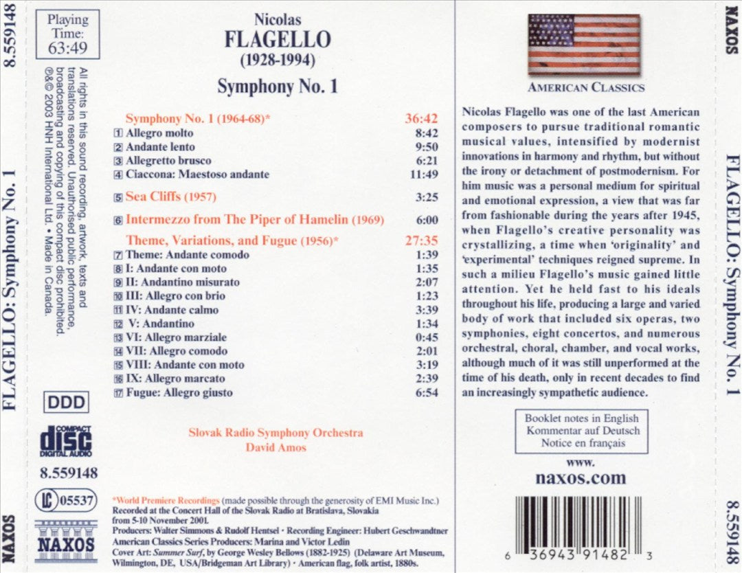 Nicolas Flagello: Symphony No. 1; Sea Cliffs; Theme, Variations and Fugue cover art