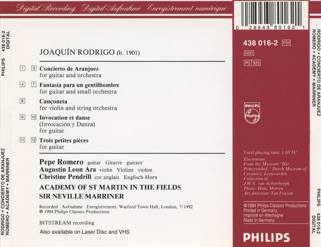 Rodrigo: Concierto de Aranjuez; Fantasía para un Gentilhombre cover art