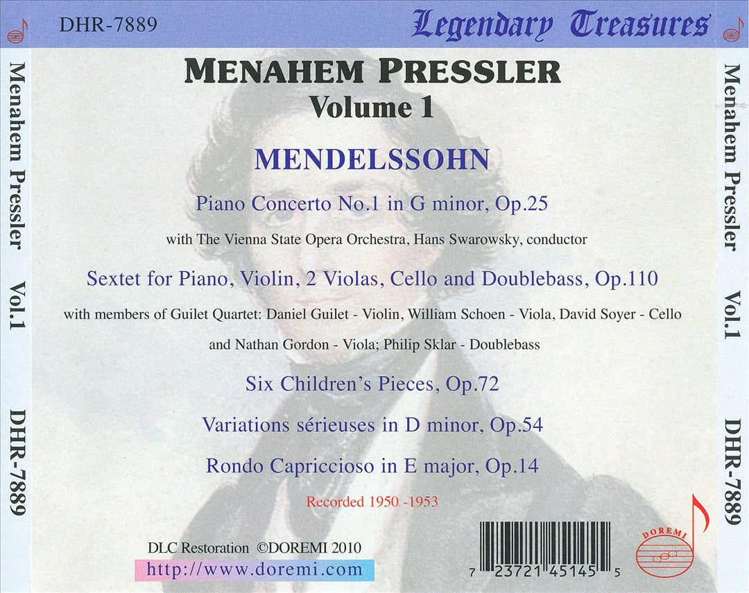 Menahem Pressler, Vol. 1: Mendelssohn cover art