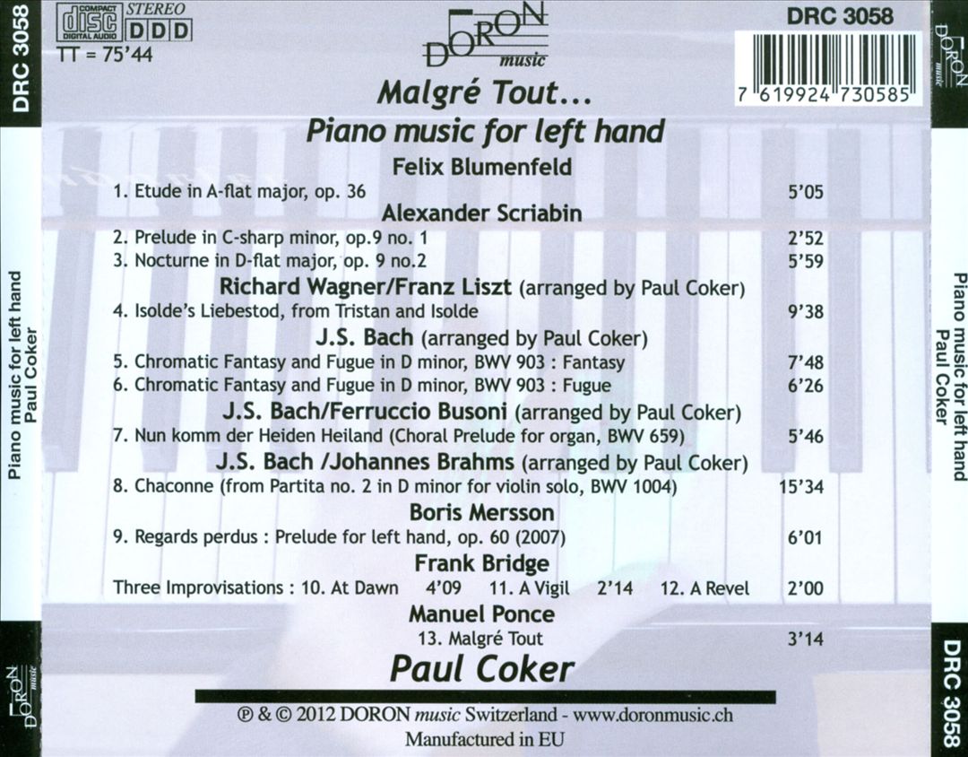 Malgré tout: Piano Music for Left Hand cover art