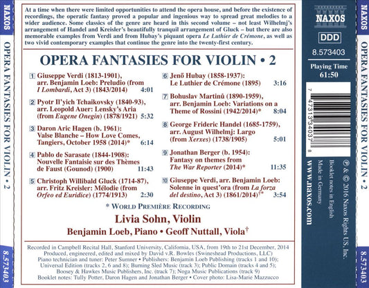 Opera Fantasies for Violin, Vol. 2 cover art