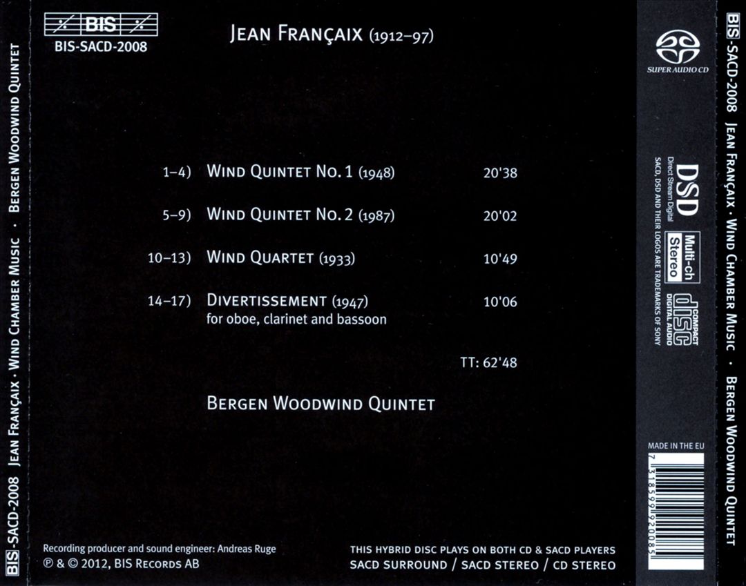 Jean Françaix: Quintets; Quartet; Divertissement cover art