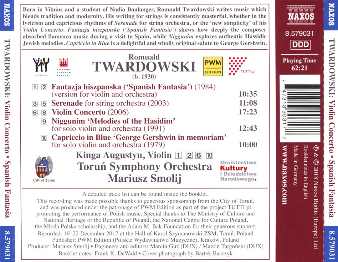 Romuald Twardowski: Violin Concerto; Spanish Fantasia; Serenade; Niggunim; Capriccio in Blue cover art