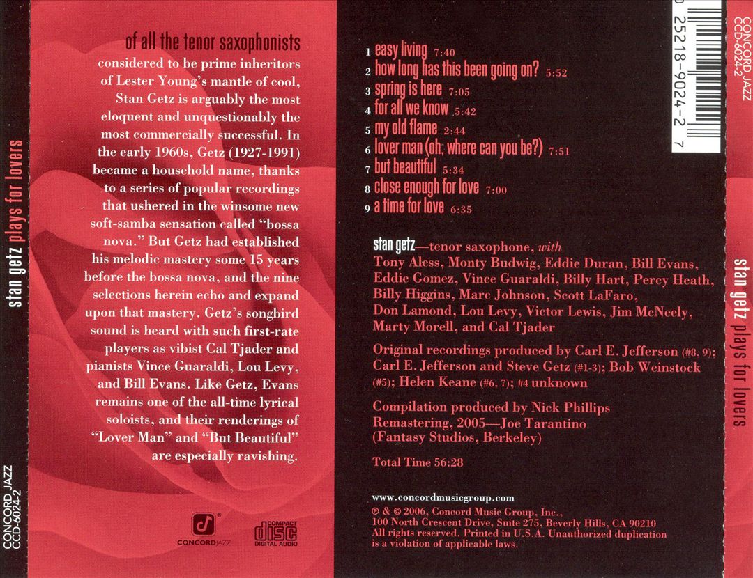 Stan Getz Plays for Lovers cover art
