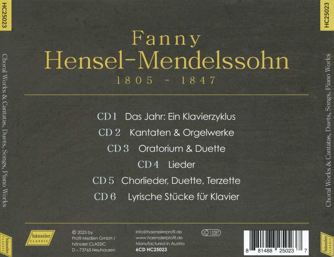 Fanny Hensel-Mendelssohn: Choral Works & Cantatas; Duets; Songs; Piano Works cover art