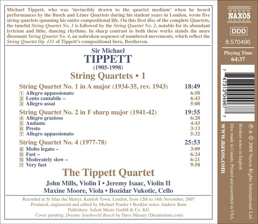 Tippett: String Quartets, Vol. 1 cover art