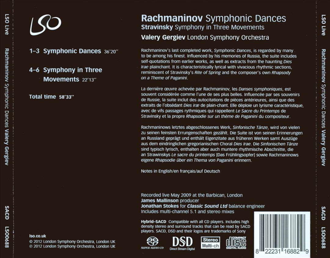 Rachmaninov: Symphonic Dances; Stravinsky: Symphony in Three Movements cover art