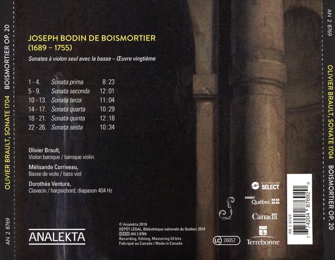 Boismortier: Sonates pour violon, Op. 20 cover art