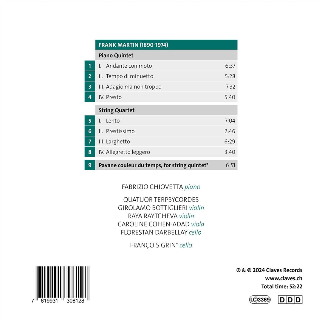 Frank Martin: Piano Quintet; String Quartet; Pavane Couleur du Temps cover art