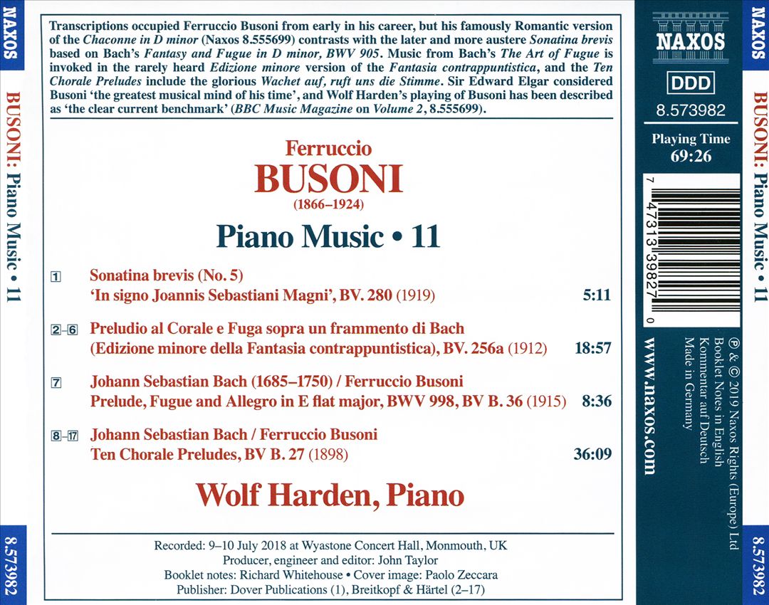 Busoni: Piano Music, Vol. 11 cover art
