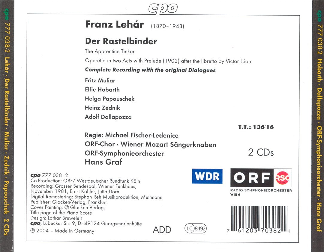 Lehár: Der Rastelbinder cover art
