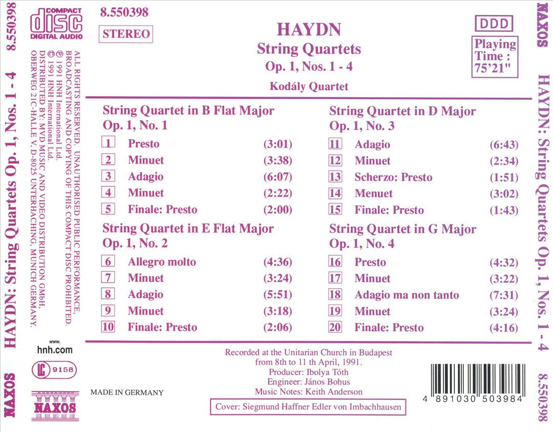 Haydn: String Quartets, Op. 1, Nos. 1-4 cover art