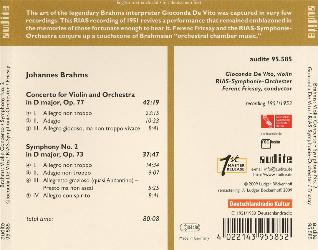 Brahms: Violin Concerto; Symphony No. 2 cover art