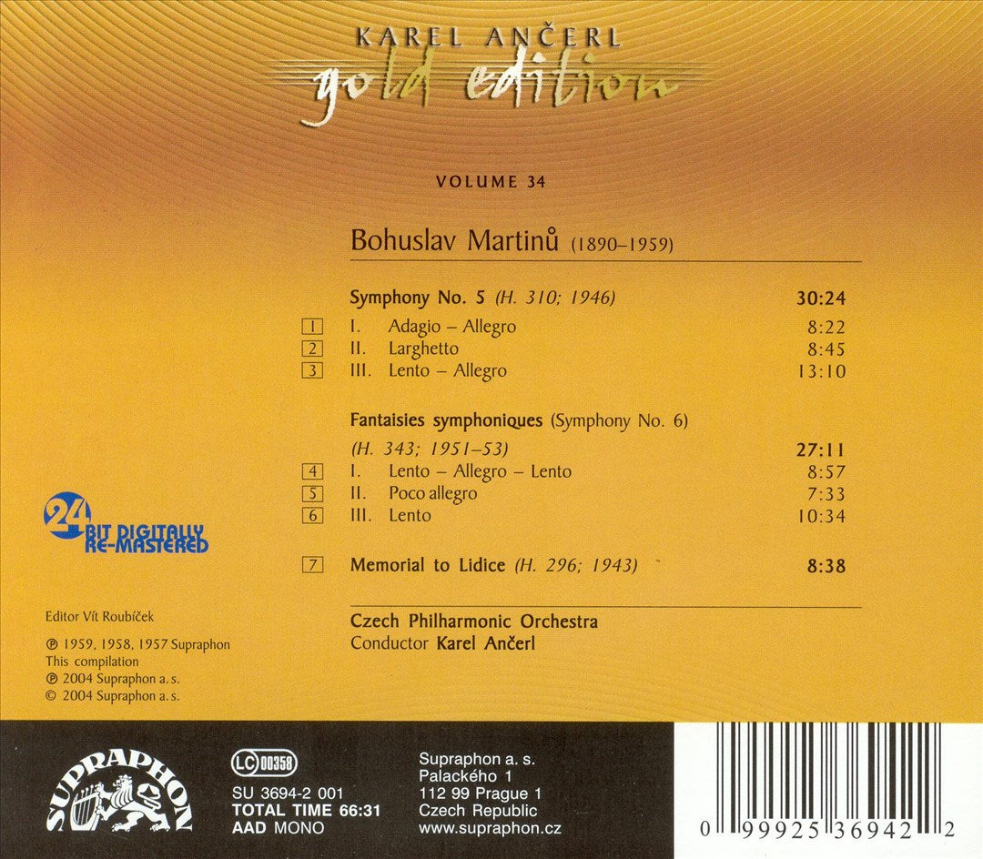 Martinu: Symphonies Nos. 5 & 6; Memorial to Lidice cover art
