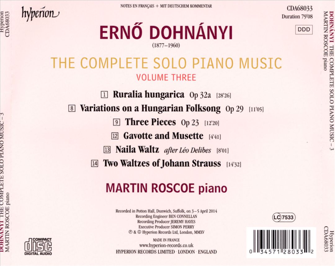 Erno Dohnányi: The Complete Solo Piano Music, Vol. 3 cover art