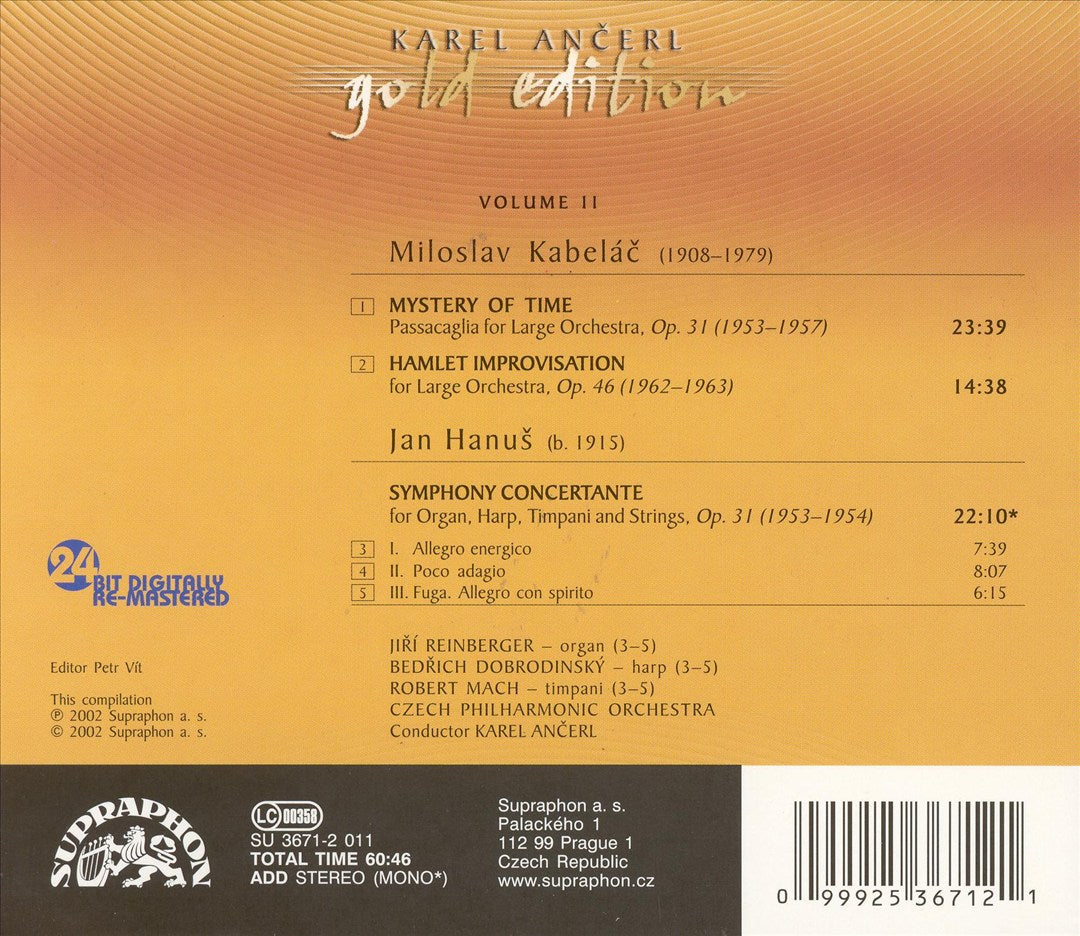 Miloslav Kabelác: Mystery of Time; Hamlet Improvisation; Jan Hanus: Symphony concertante cover art