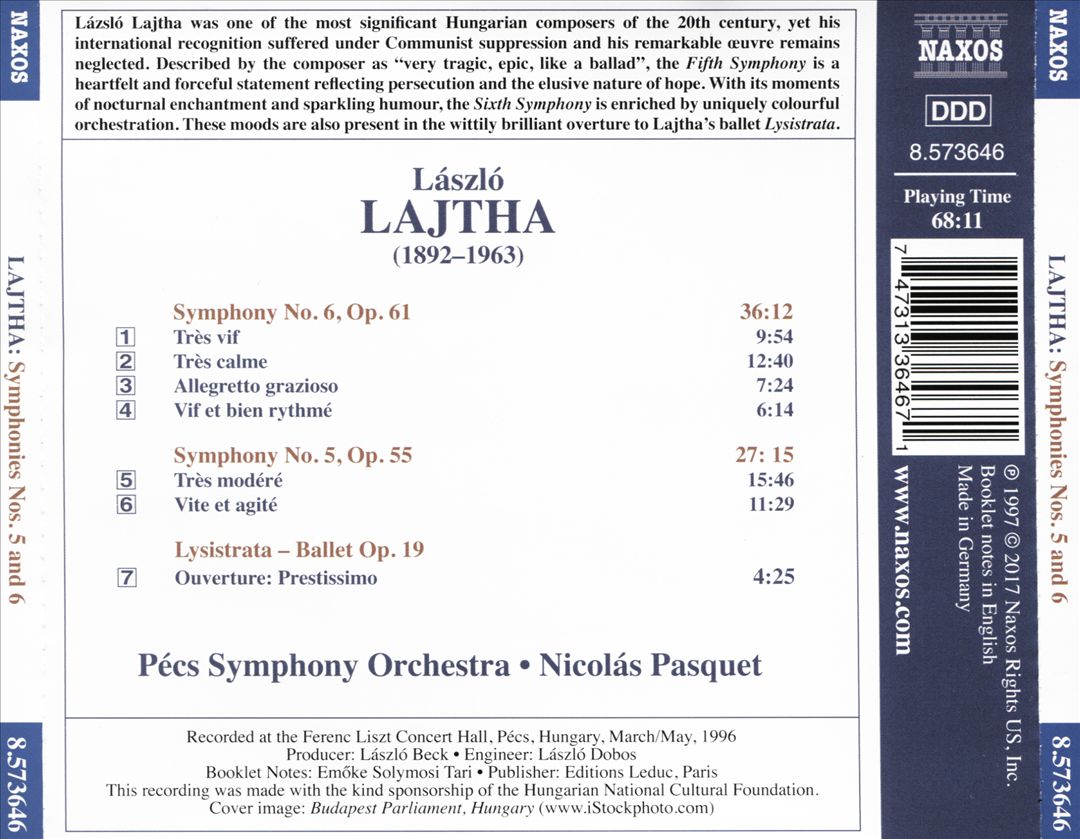 László Lajtha: Symphonies Nos. 5 and 6 cover art