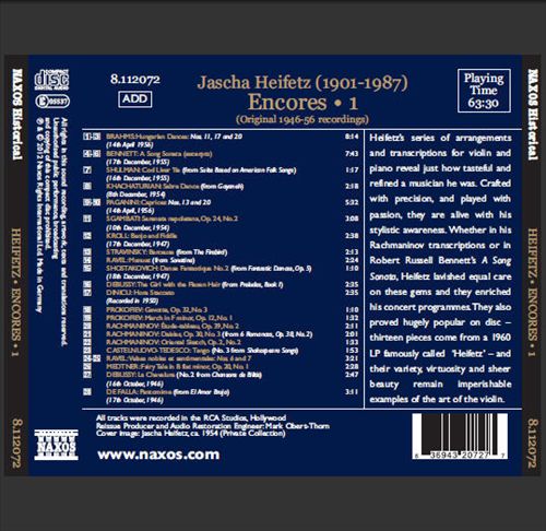 Heifetz Encores, Vol. 1 cover art