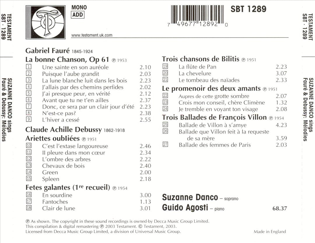 Fauré, Debussy: Mélodies cover art