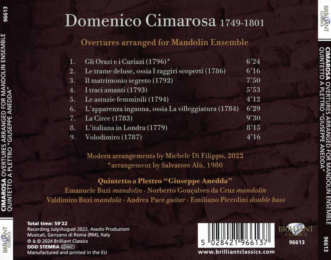 Cimarosa: Overtures arranged for Mandolin Ensemble cover art