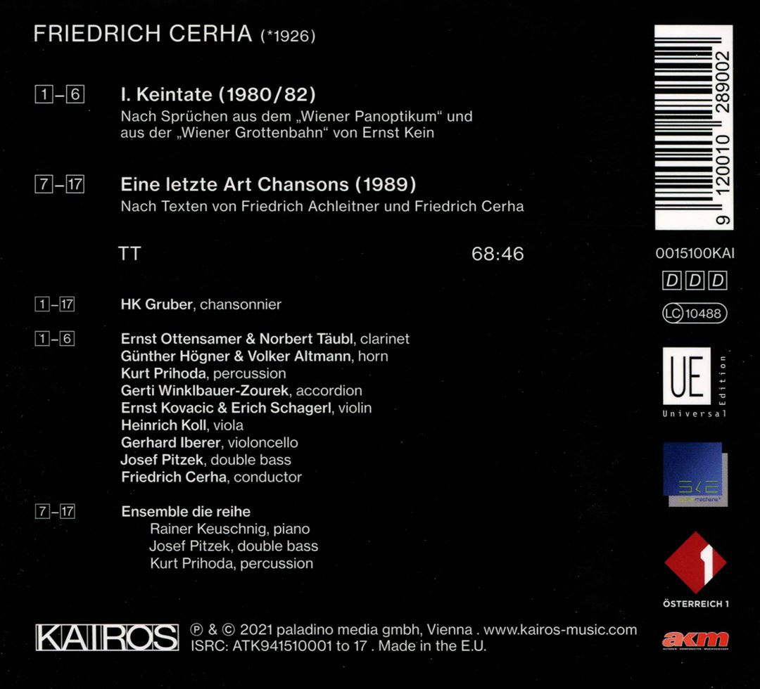 Friedrich Cerha: I. Keintate; Eine letzte Art Chansons cover art