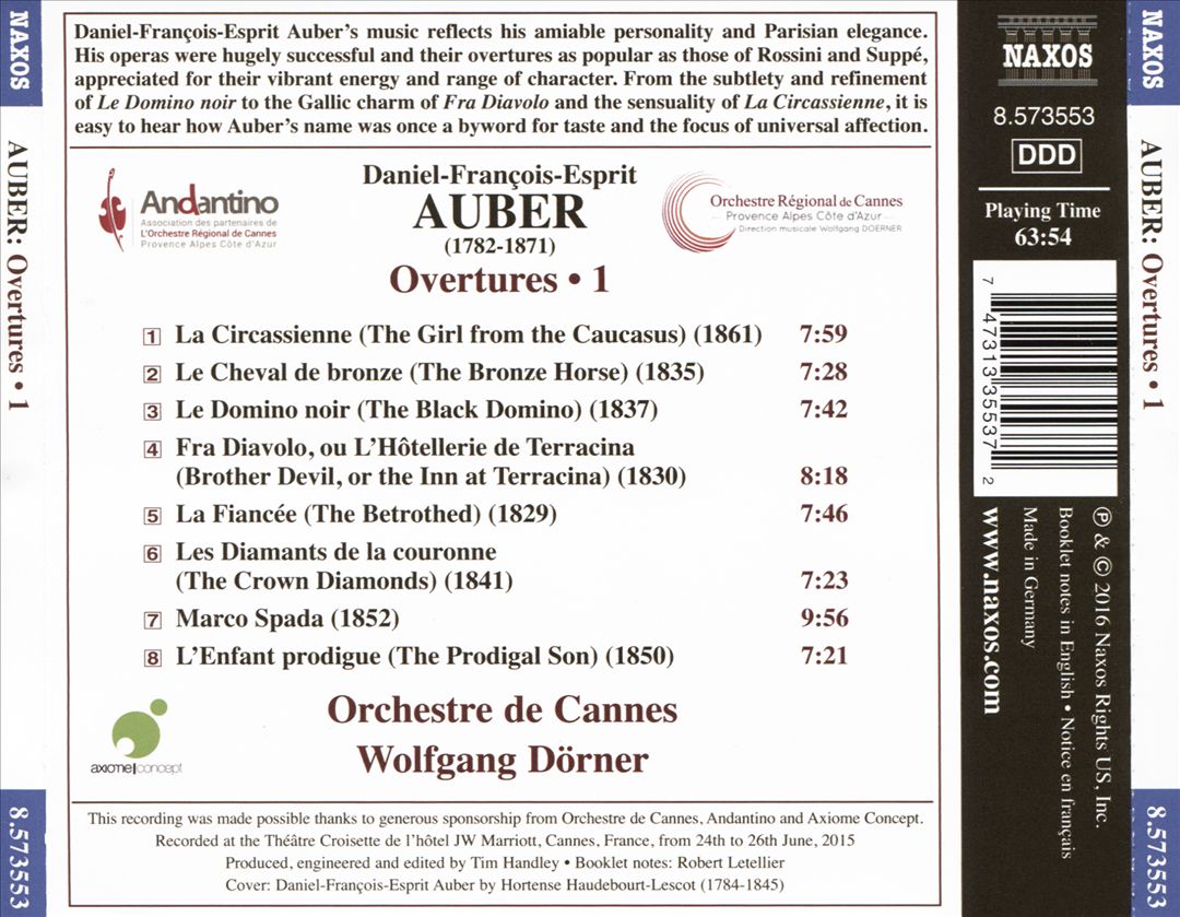 Daniel-François-Esprit Auber: Overtures, Vol. 1 cover art
