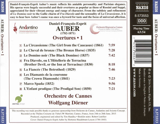 Daniel-François-Esprit Auber: Overtures, Vol. 1 cover art