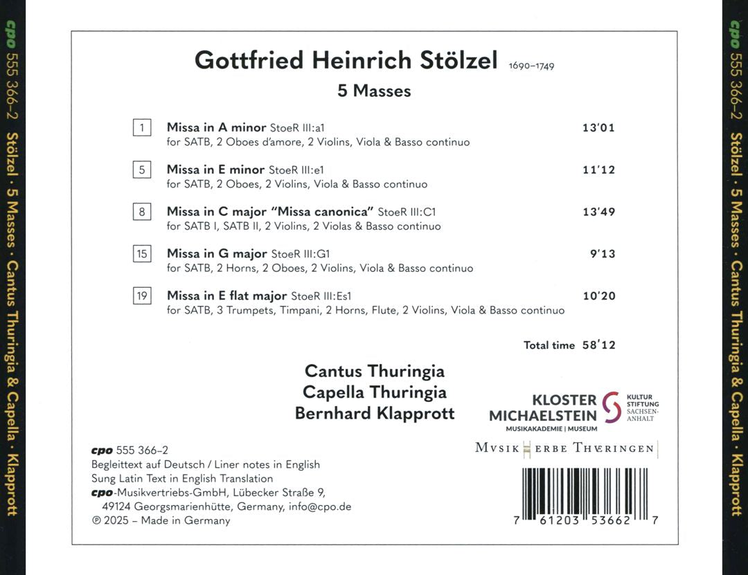 Gottfried Heinrich Stölzel: 5 Masses cover art