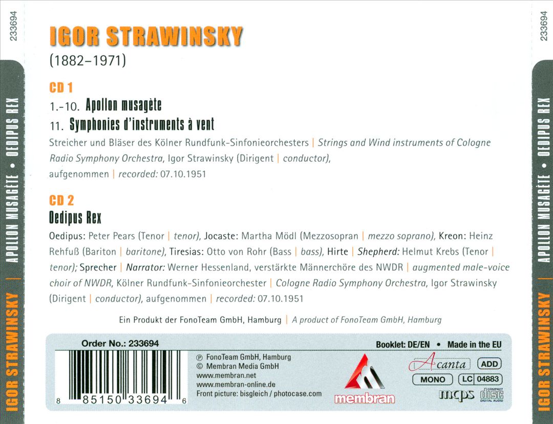 Stravinsky: Oedipus Rex cover art