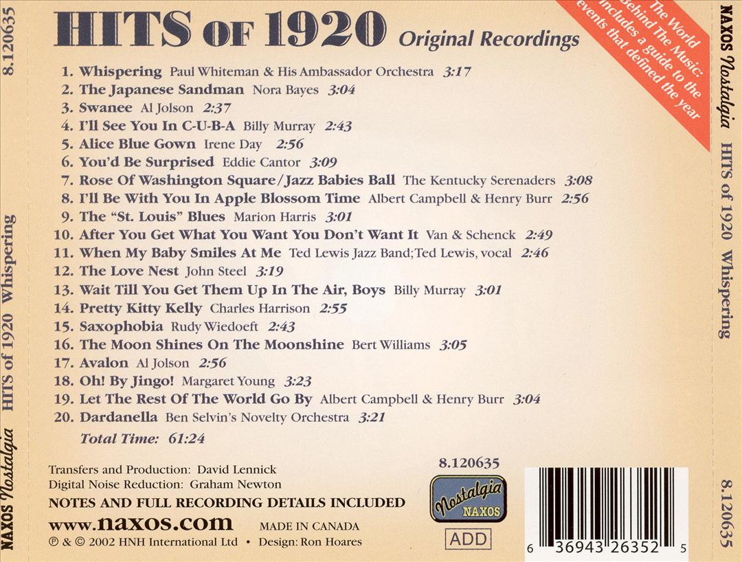 Hits of 1920 cover art