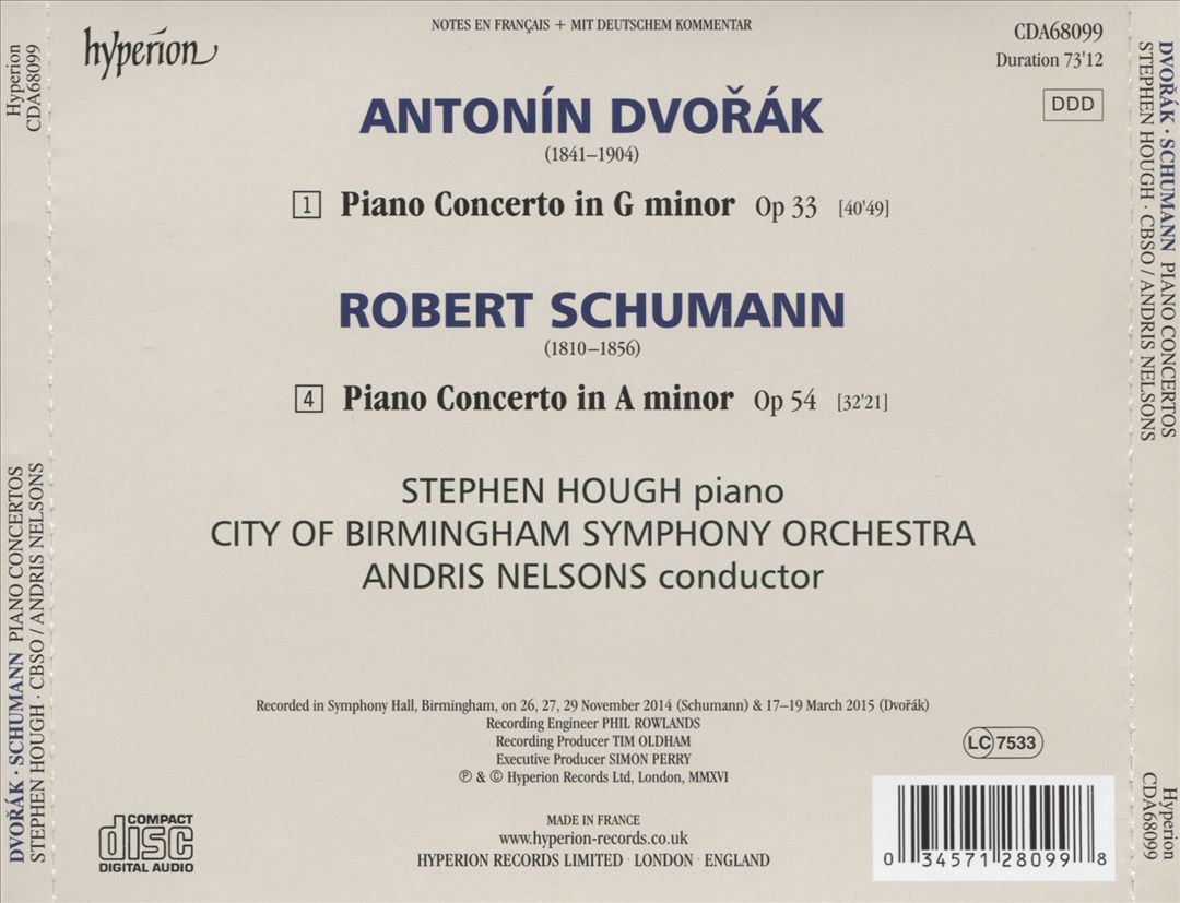 Dvořák, Schumann: Piano Concertos cover art