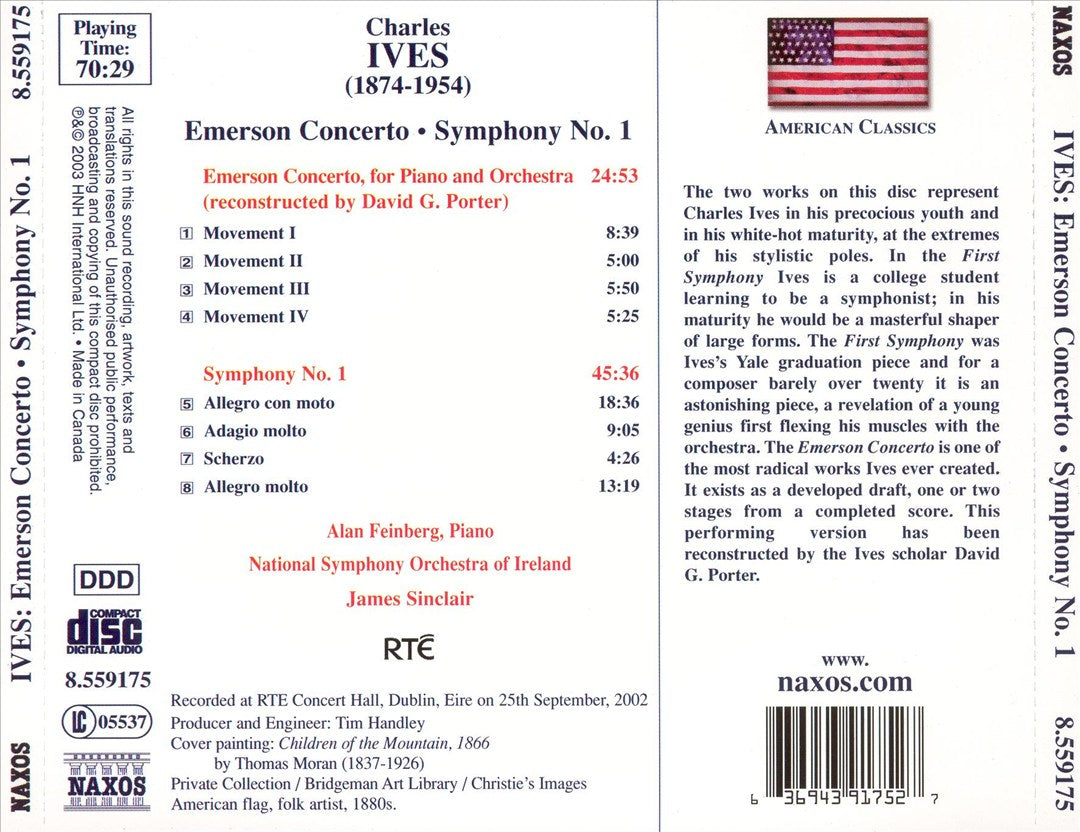 Charles Ives: Emerson Concerto; Symphony No. 1 cover art